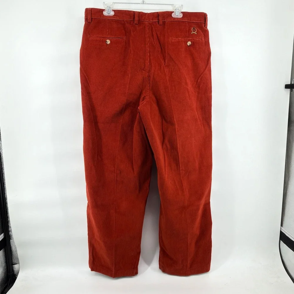 Tommy Hilfiger Vintage 90s Corduroy Pants Mens 38x30 Pleated Rust Orange Crest